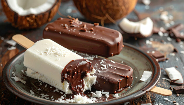 Delicious coconut chocolate dessert popsicles