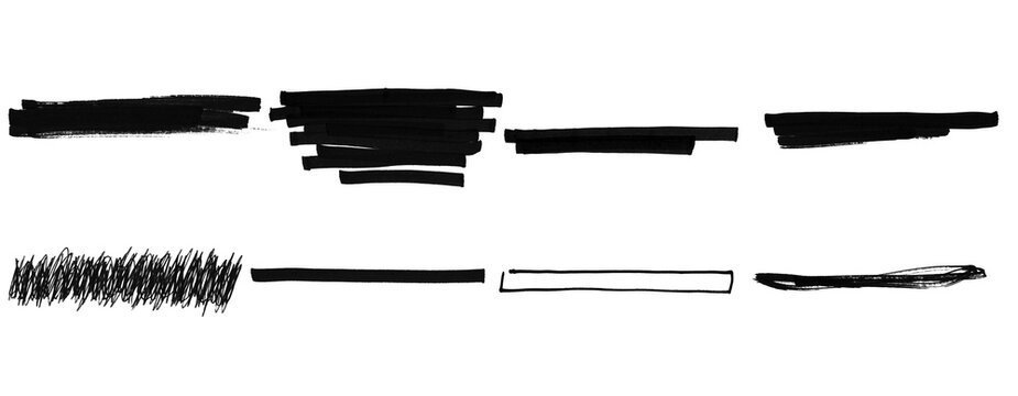 Blackout Marker Collection, Privacy Redaction Brush Strokes Set, Abstract Censor Ink PNG on Transparent Background.