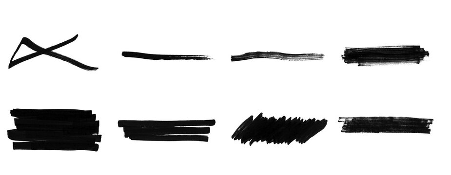 Confidential Information Redaction Marks Set, Black Marker Censor Strokes Collection, Privacy Protection Brush Smears PNG on Transparent Background