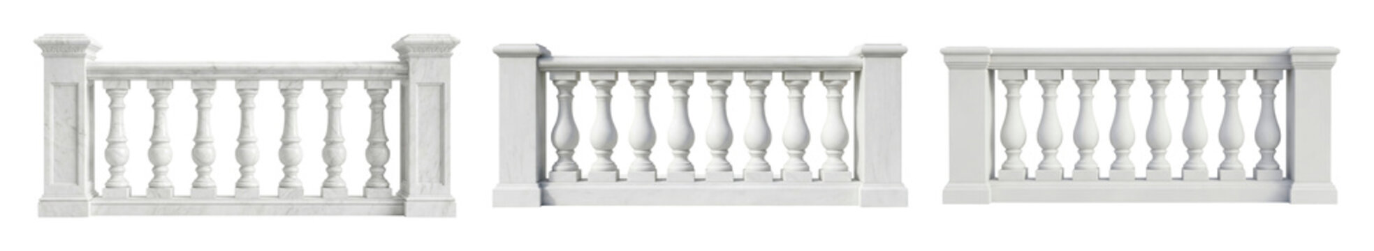Classic stone balustrade architectural railings on a transparent background PNG image file