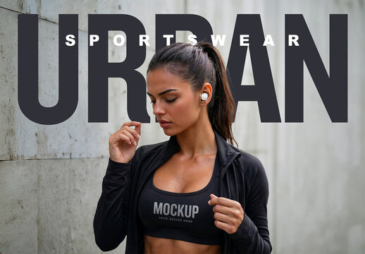 Sports Bra Mockup of Athletic Woman in Urban Setting