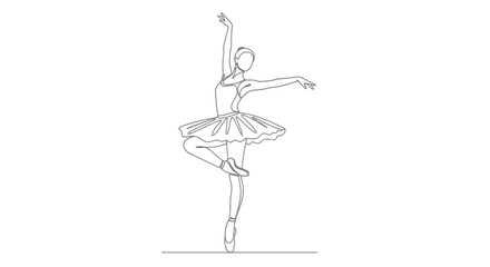 Elegant ballerina in continuous line drawing, graceful pose, white background © Yaskur