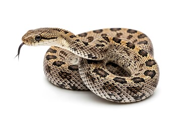 Fototapeta premium A colorful venomous snake curled up with its tongue out