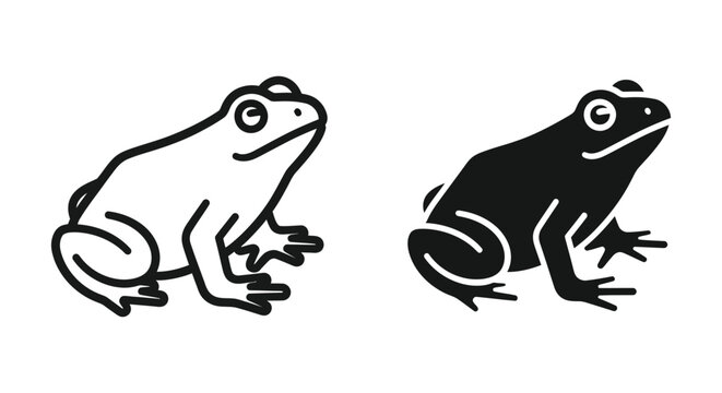 Set of two frog icons, outline and silhouette styles
