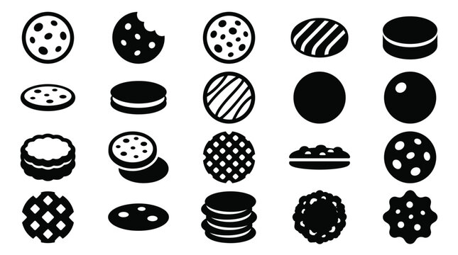 Black Cookie Icons on White Background