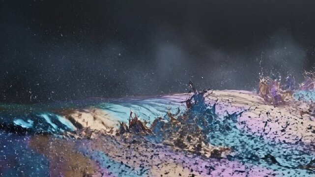 Abstract cgi wave forming colorful liquid against black background