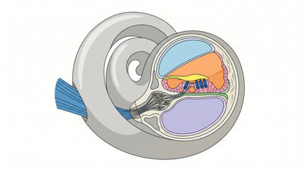 Medical illustration of ear cochlea structure isolated on white background, healthcare concept, vector © Yuzma