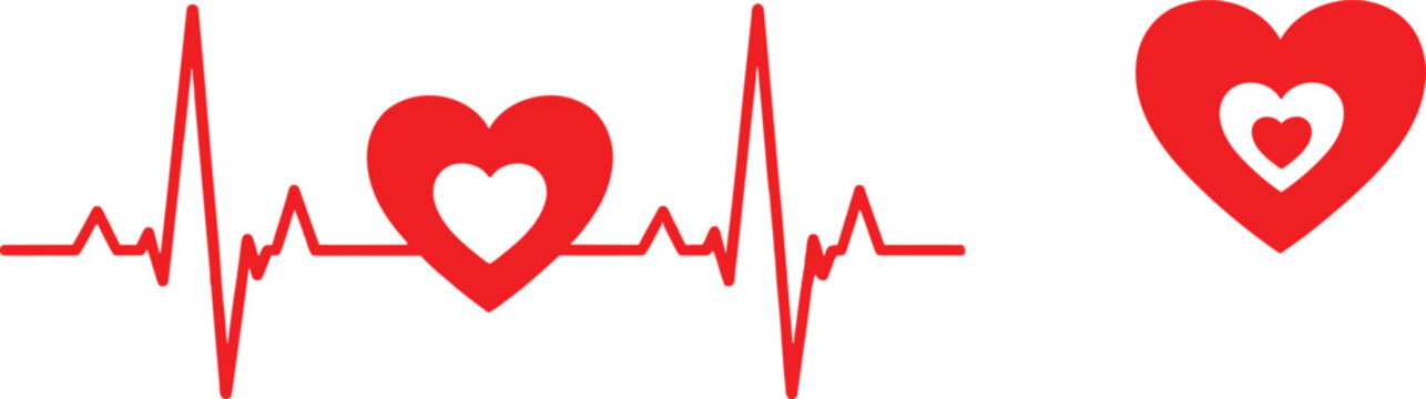 Red heart shape with ekg pulse line for medical health concept Vector