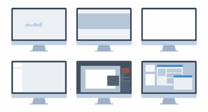 Computer monitor vector design template set modern display mockup isolated on white background