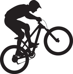 Fototapeta premium Mountain biker performing a jump on a bicycle, silhouette illustration of extreme sports athlete in action, dynamic pose on bike