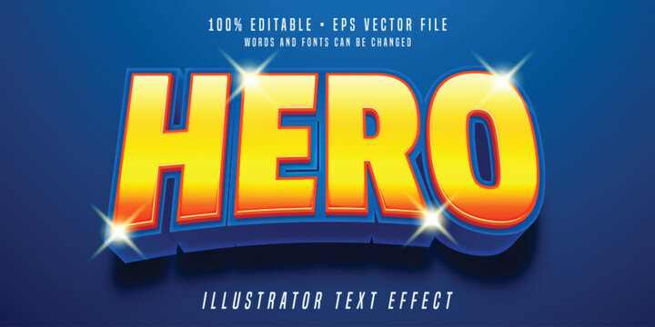 Hero 3D editable Text Effect vector font yellow fonts with blue background