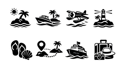 Icon set depicting various beach and travel themes for summer fun © Compositor 