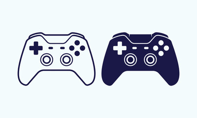 Two digital game controllers side by side showing a line art design and a solid silhouette style © Abdul