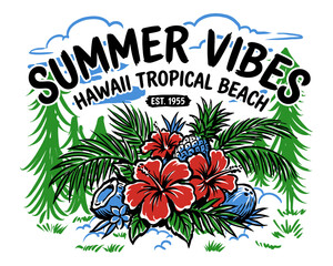 Beach club. Endless summer artwork. Hawaii tropical beach vintage design © rahel lila