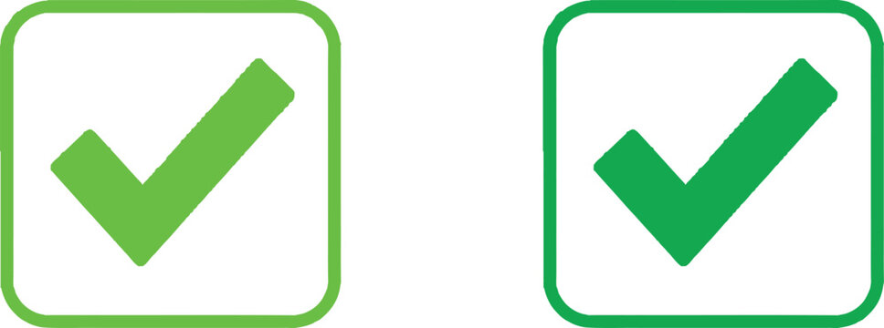 Two green check mark icons in rounded square frames for web and mobile interface design Vector