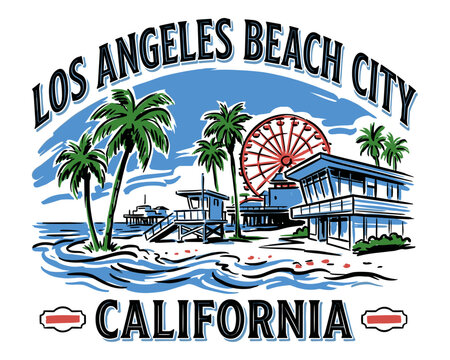 Beach club. Los Angeles beach city California. Endless summer artwork. Tropical vintage design for t shirt print