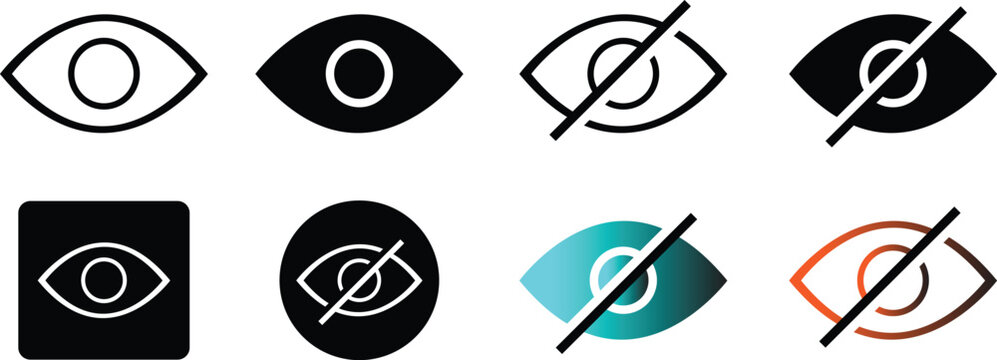 Eye visibility and hidden flat vector icon set