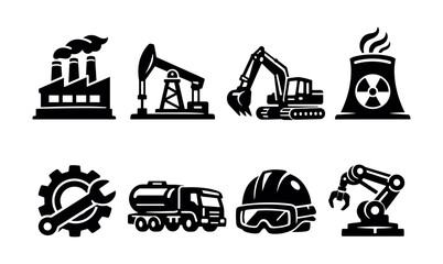 Naklejka premium Industrial icons representing manufacturing, energy, construction, and technology sectors