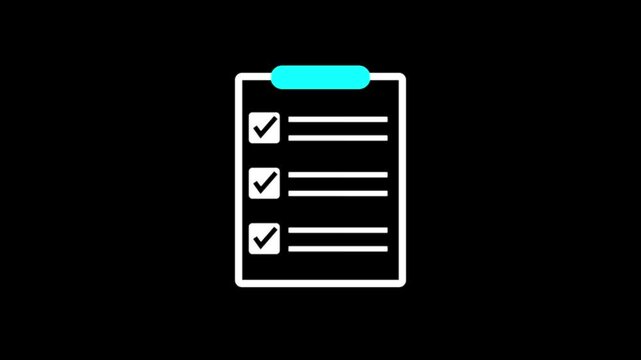 Minimal clipboard checklist icon featuring completed tasks, blue checkmarks, organized to do list, productivity concept, office planning symbol, task management illustration for applications.