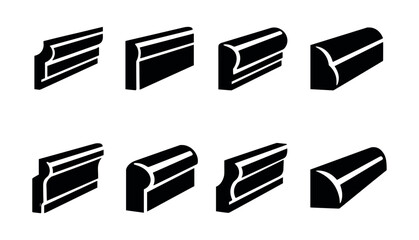 Collection of eight different architectural molding profile icons in black and white © Compositor 