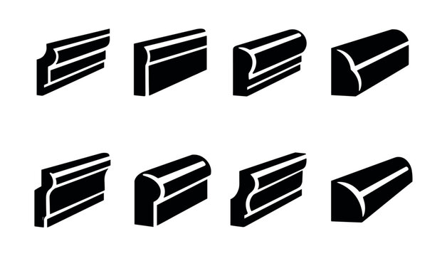 Collection of eight different architectural molding profile icons in black and white