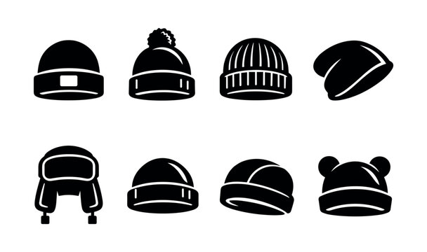Collection of diverse winter hat icons for cold weather protection and fashion