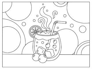 Cocktail line art drawing of a summer drink for a creative coloring page © Tanay