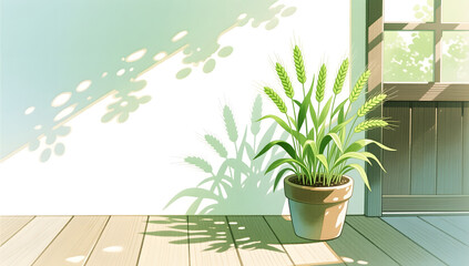 Fototapeta premium Xiaoman solar term quiet garden and sunlight illustration