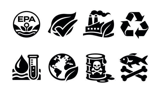 Environmental icons representing sustainability and pollution awareness