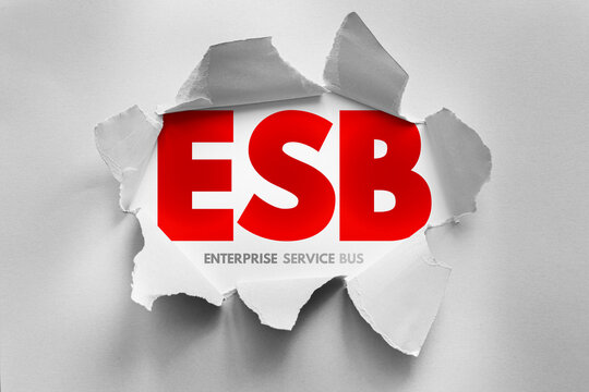 ESB enterprise service bus text background, system integration concept connecting applications, middleware communication, enterprise architecture and structured data exchange model