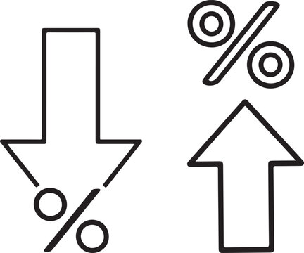 Modern finance icon showing percent increase decrease with ROI trend visualization
