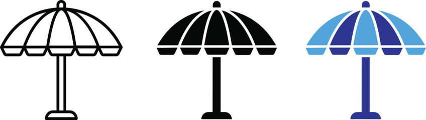 Outdoor beach umbrella sun parasol vector illustration icon bundle for resort relaxation © AYESHA