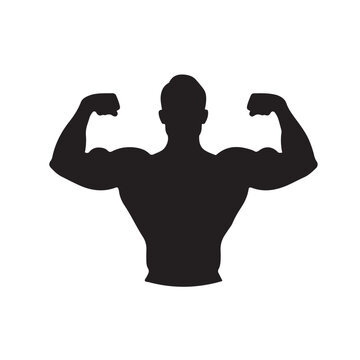 athletic bodybuilder pose double biceps black silhouette