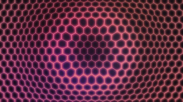 Neon Hexagonal Grid Red Shimmer Wave Animation 4K Seamless Loop