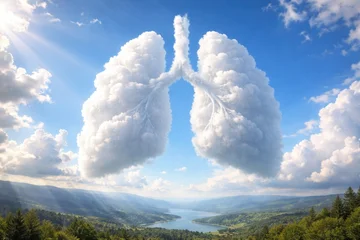 Sky scene with puffy cloud shaped as lungs symbolizing clean air © The 2R Artificiality