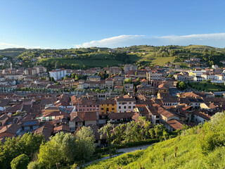 Fototapeta premium Panoramic View of Dogliani Village and Rolling Hills in Piedmont Italy
