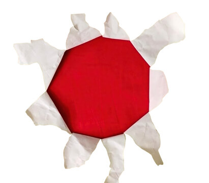 Exploding red starburst shape with white edges