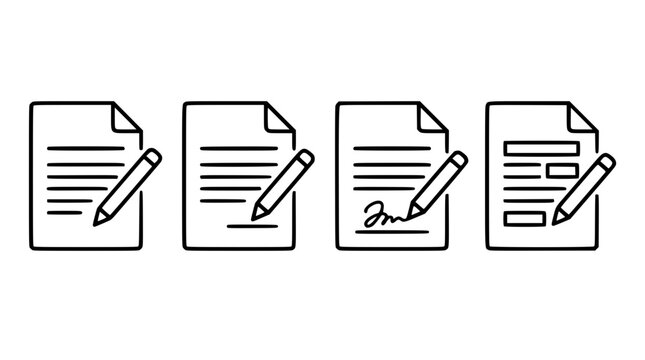 Four document icons with pencils for editing and signing papers