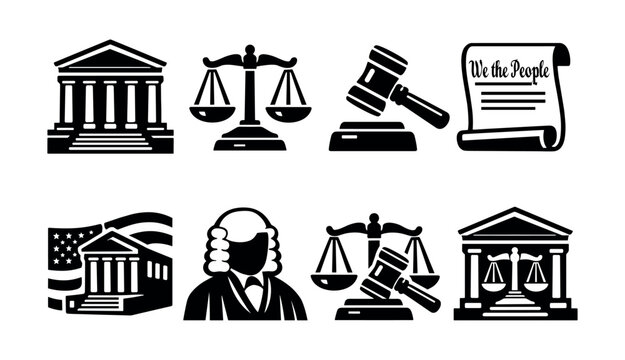 Legal symbols and icons representing justice and the law