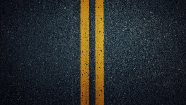 Asphalt road surface with aged yellow line texture serving as a copy space backdrop
