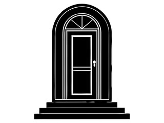 Fototapeta premium Arched door closed with steps on raised entrance platform