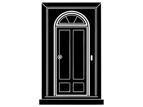 Narrow arched door closed with semicircular transom above