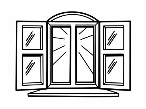 Triple panel casement doors open to interior doorway with arched transom