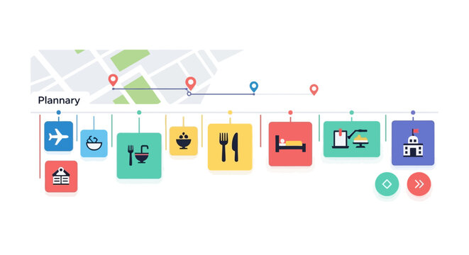 Colorful icons on a line.