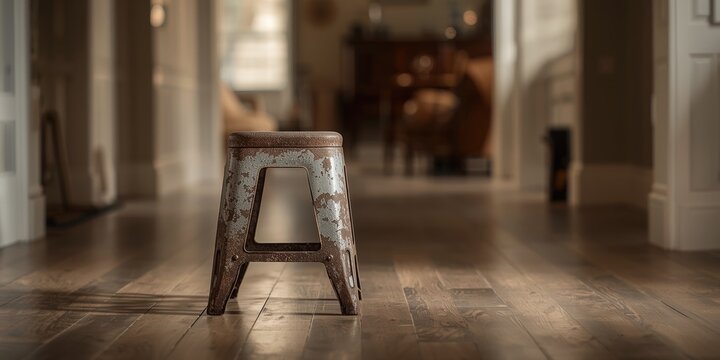 aged metal stool showing rustic charm