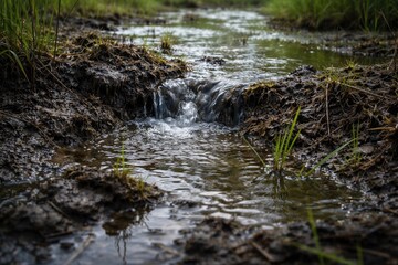 Fototapeta premium Surface aquifer causing heavily saturated wet soil area