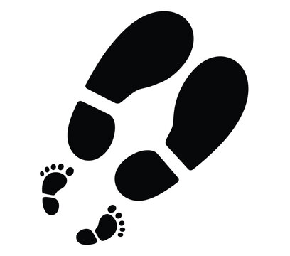 Human Footprint silhouette vector set with shoe sole prints and footsteps, ideal for tracking, forensic and walking path design concepts.