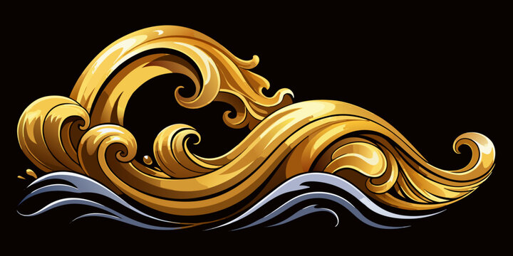 Ornate golden baroque style decorative waves, vector