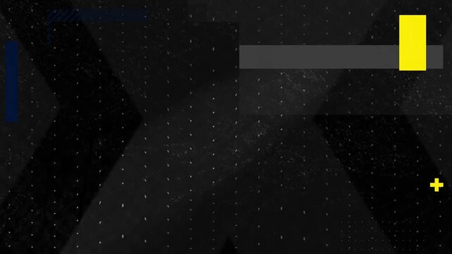 Glitching pixels sparking reveal while yellow bar sliding, icons pulsing, X settling, branding