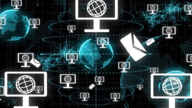 Screen icon appearing near core globe screens spawning drifting and forming mesh showing global net